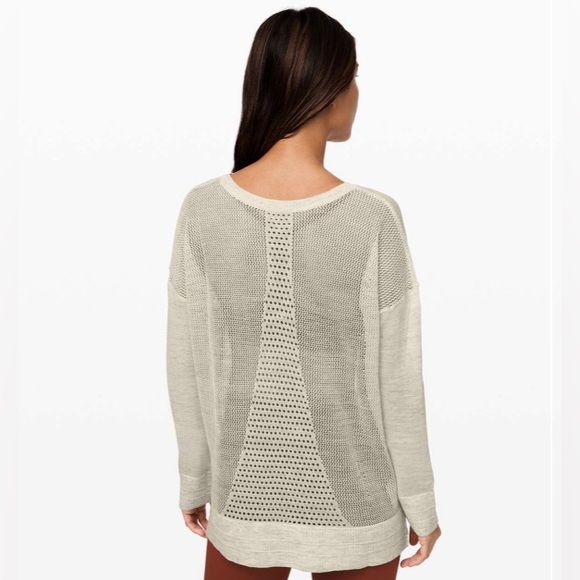 lululemon athletica Sweaters - Lululemon Well Being Crew Sweater Linen Heathered Muslin Knit Mesh Tan W3CTJS